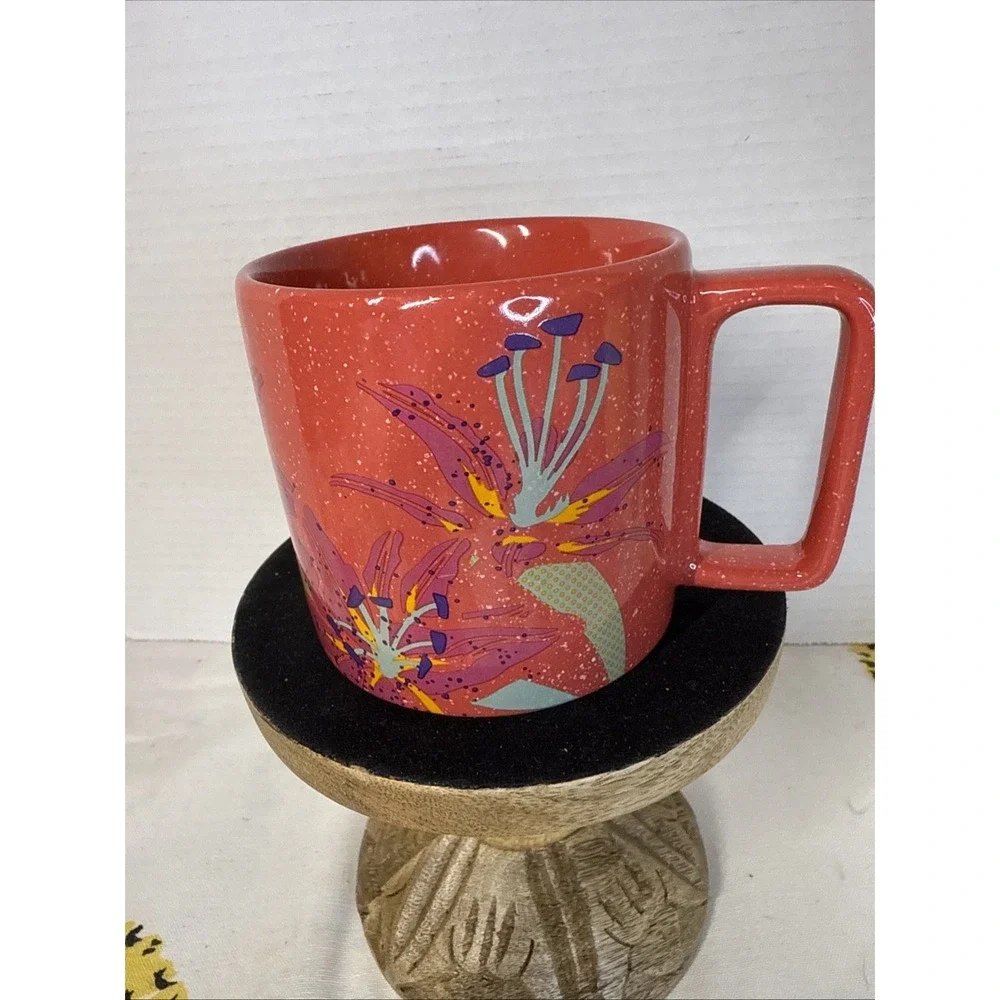 Starbucks Coffee Mug 2022 Salmon Pink/Red Stargazer Lily Speckled 12oz Cup